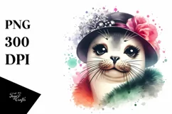 Whimsical Cute Seal Portrait Watercolor Clipart Product Image 3