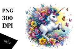 Colorful Baby Unicorn Frolicking with Fireflies PNG Product Image 1