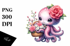 Watercolor Cute Baby Octopus Clipart Product Image 3