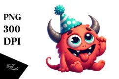 Playful Monster with Party Hat, Transparent PNG Product Image 1