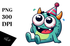 Cute Monster with Party Hat, High-Res PNG Product Image 1
