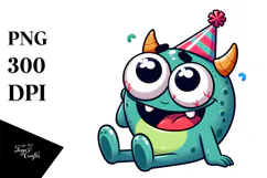 Cute Monster with Party Hat, High-Res PNG Product Image 1