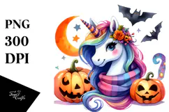 Colorful Drawing Halloween Unicorn Clipart Product Image 1