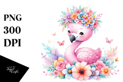 Cute Cartoon-Style Flamingo Watercolor Product Image 1