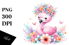 Cute Cartoon-Style Flamingo Watercolor Product Image 1