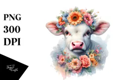 Colorful Cow with Flower Garland PNG Product Image 1