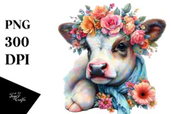 Colorful Cow with Flower Garland PNG Product Image 1
