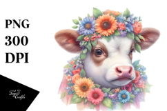Colorful Cow with Flower Garland PNG Product Image 1