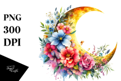 Vibrant Half Moon with Flowers PNG Product Image 1