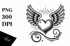 Heart with Wings Tattoo Style Illustration Product Image 1