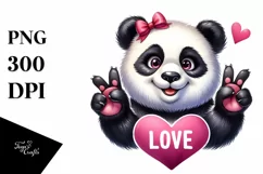 Detailed Cute Panda Watercolor Love Clipart Product Image 1