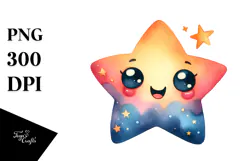 Happy Smiling Star Watercolor PNG Product Image 1