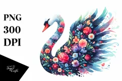 Retro Vibrant Swan Half Flowers |Watercolor Image Product Image 1