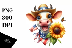 Excited Cow Portrait Wearing Hat and USA Flag Colors | Product Image 3