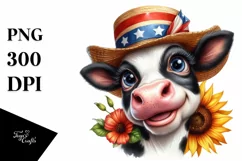 Excited Cow Portrait Wearing Hat and USA Flag Colors | Product Image 1