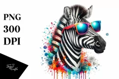 Colorful Zebra Wearing Sunglasses |Watercolor Image Product Image 3