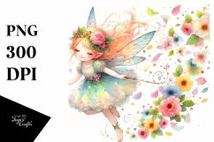 Colorful Whimsical Fairy with Petals | Sublimation | Clipart Product Image 1