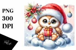 Cute Baby Owl with Santa Hat PNG Product Image 1