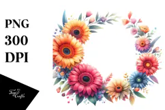 Watercolor Floral Frame with Gerbera PNG Product Image 1