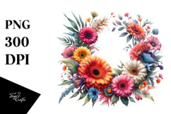 Watercolor Floral Frame with Gerbera PNG Product Image 1