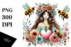 Boho Baby Bees with Big Heart PNG Product Image 1