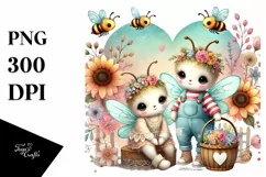 Boho Baby Bees with Big Heart PNG Product Image 1