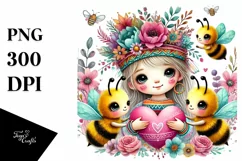 Boho Baby Bees with Big Heart PNG Product Image 1