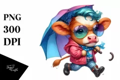 Baby Cow Running Proudly PNG Product Image 3