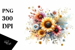 Colorfull Sunflower with Gold PNG Product Image 3