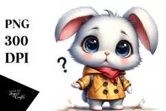 Watercolor Baby Rabbit Big Eyes Standing Human Raincoat Product Image 1