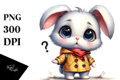Watercolor Baby Rabbit Big Eyes Standing Human Raincoat Product Image 1