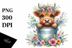 Cute Highland Cow with Sunflowers PNG Product Image 1