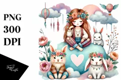 Boho Baby Bunnies with Big Heart PNG Product Image 1