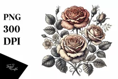 Hand Drawn Vintage Roses, PNG Product Image 1
