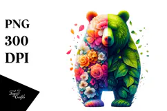 Vibrant Bear Made of Leaves and Flowers Product Image 1
