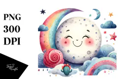 Watercolor Colorful Half Moon PNG Product Image 1