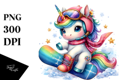Colorful Unicorn with Snowboard PNG Product Image 1