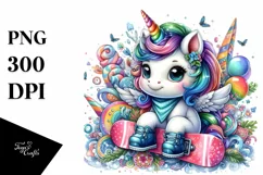 Colorful Unicorn with Snowboard PNG Product Image 3
