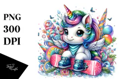 Colorful Unicorn with Snowboard PNG Product Image 1