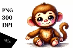 Smiling Cute Baby Monkey Plush, PNG Product Image 1