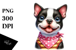 Watercolor Cute Baby Boston Terrier PNG Product Image 1