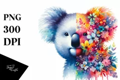 Abstract Vibrant Koala Half Flowers |Watercolor Image Product Image 1
