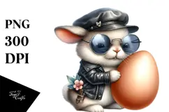 Goofy Bunny with Leather Hat and Big Egg PNG Product Image 1