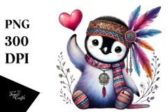 Boho Baby Penguin with Heart PNG Product Image 1