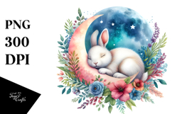 Vibrant Rabbit Sleeping on the Moon PNG Product Image 1