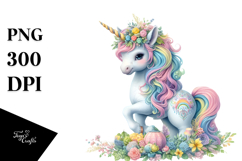 Colorful Baby Unicorn in Swedish Countryside PNG Product Image 1