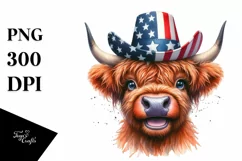 Enthusiastic Highland Cow Portrait Wearing Party Hat and Product Image 1