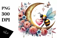 Colorful Adorned Bee Sitting on a Half Moon PNG Product Image 1