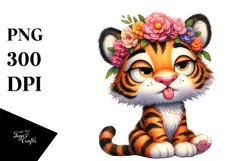 Cute Tiger with Flower Crown, Transparent PNG Product Image 1