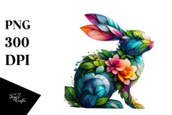 Abstract Rabbit with Plant Leaves and Flowers PNG Product Image 1